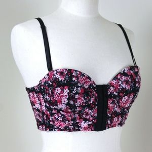 Cropped Top 34C Pink & Black Floral Rockabilly Bra